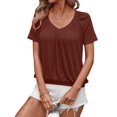 thumbnail image 2 of Camisetas Casuales de Verano para Mujer, Camisetas de Corta con Cuello en V, Color Marrón Oscuro, Talla XL, 2 of 7