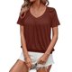 thumbnail image 2 of Camisetas Casuales de Verano para Mujer, Camisetas de Corta con Cuello en V, Color Marrón Oscuro, Talla M, 2 of 7