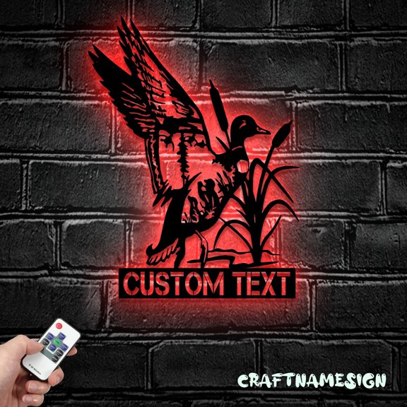 Craftnamesign Custom Duck Hunting Metal Wall Art LED Light, Duck Hunter Name Sign, Hunting Sign