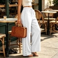 thumbnail image 4 of Hvogkswy Wide Leg Pants Woman Elastic High Waist Drawstring Trousers Side Hollow Cutout Loose Comfy Beach Vacation Long Pants with Pockets, 4 of 7