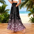 thumbnail image 2 of LWavelet Women Leaf Print Maxi Skirt Elastic Waist With Pockets Boho Long Skirt Dark Purple S, 2 of 5
