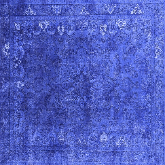 Ahgly Company Machine Washable Indoor Square Oriental Blue Industrial Area Rugs, 6' Square