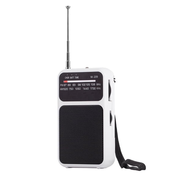 Portable Pocket AM FM Radio 2 Band Stereo Operated Telescopic Antenna with 3.5mm Headphone Jack, White