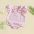 thumbnail image 2 of Otqutp B𝐚by Girl Plaid Ruffle Romper Bubble Short Sleeve Bow Bodysuit New Born Smocked Outfit Summer Lightweight Clothes, 2 of 3