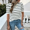 thumbnail image 7 of XCHQRTI Striped Knit Women's Tops Puff Sleeve Casual T-Shirt Trendy Dressy Shirt, 7 of 7