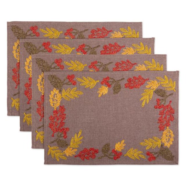 Design Imports CAMZ11218 Set de Sets de Table Brodés à Feuilles Chatoyantes - Lot de 4