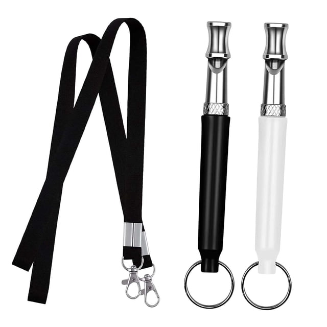 Silbato para perros Sunnimix con correa colgante metal ligero En blanco y negro
