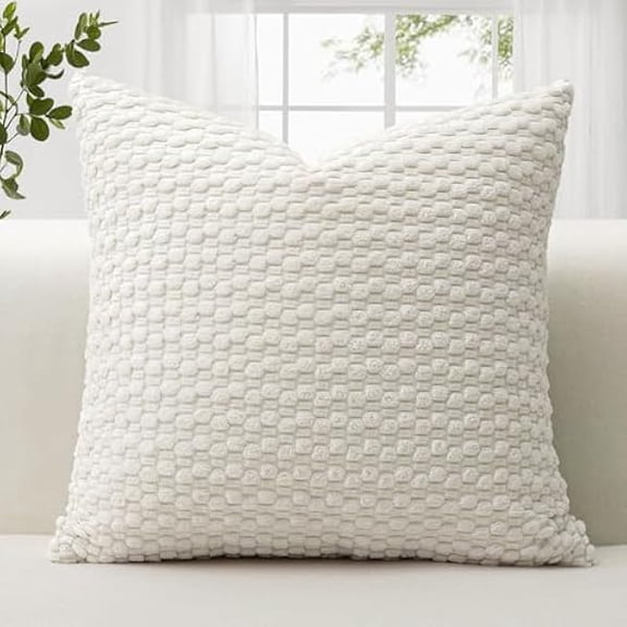 Eryueer Corduroy Soft Cushion Covers 60x60 cm Decorative Throw Pillow Covers with 3D Bubble Texture Cushion Case for Couch Sofa Bedroom Soft Pillowcase for Home Decor (Cream White)