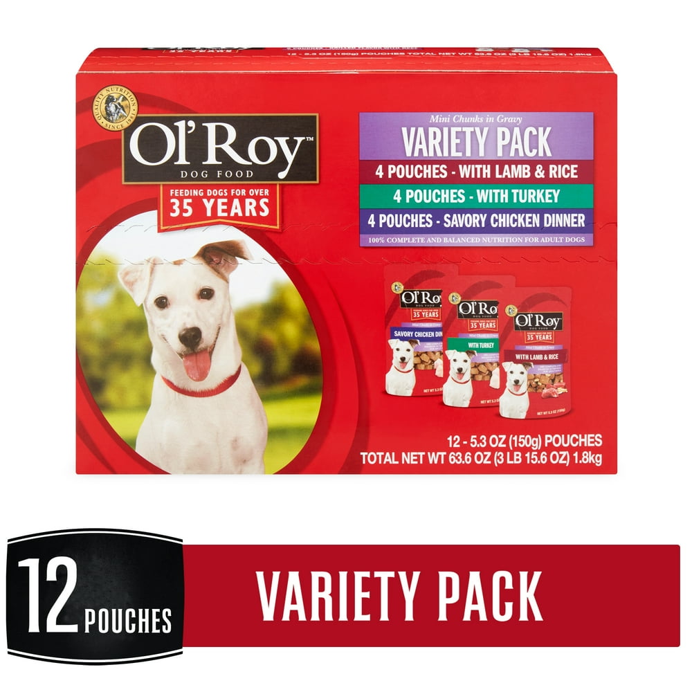(12 Pack) Ol' Roy Mini Chunks in Gravy Dog Food Variety Pack, 5.3 oz