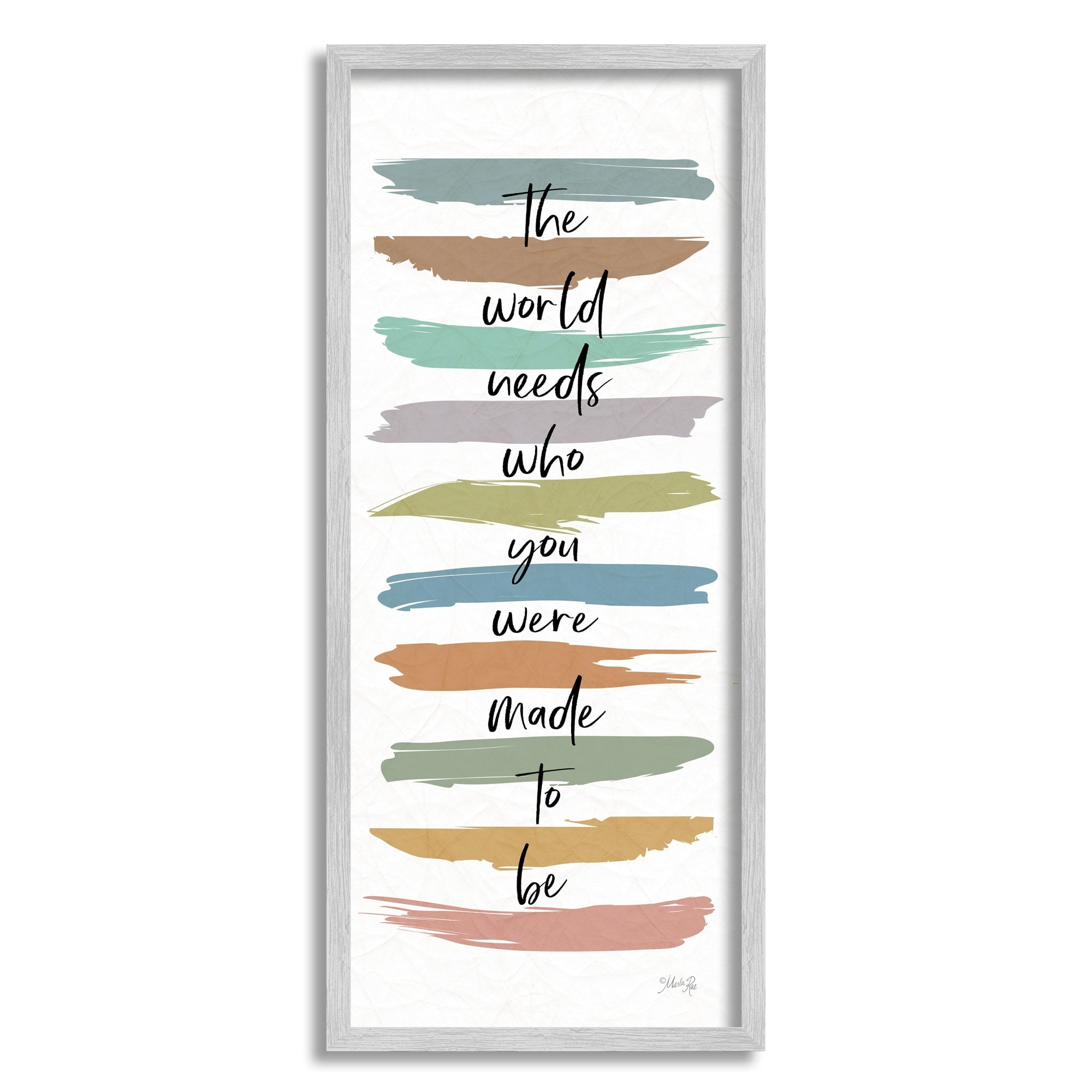 Stupell Industries Who You Were Made To Be Phrase Abstract Stripes Inspirational Painting White Framed Art Print Wall Art, 10 x 24