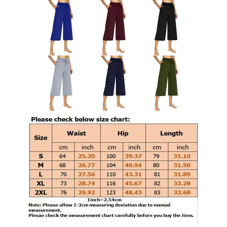 Niuer Women Elastic Waist Sport Crop Pant Pocket Wide Leg Athletic  Activewear Capris Lady Juniors Gym Lounge Legging Sweatpant 