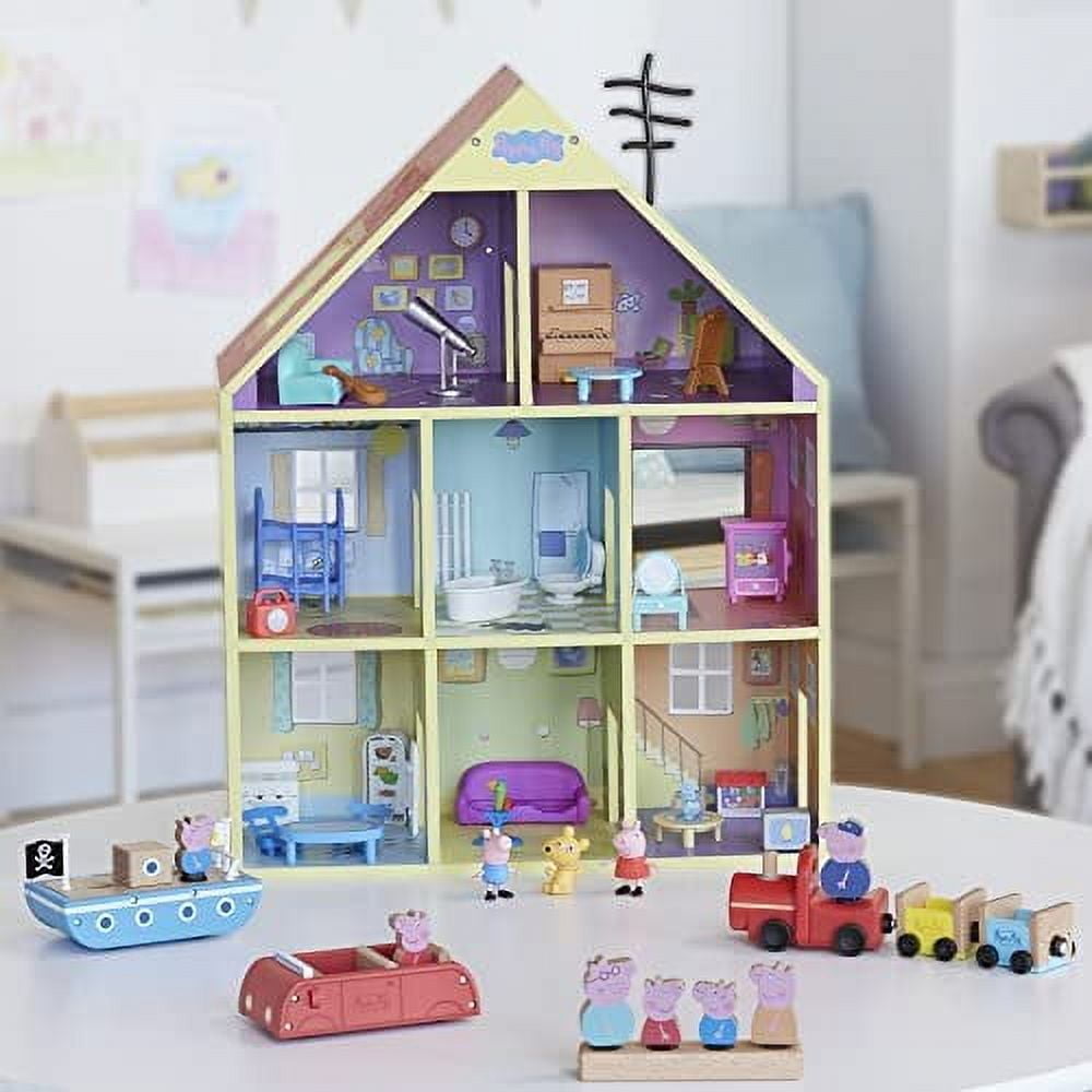 Peppa Pig Wooden Deluxe Playhouse Toy Set 8 Rooms, 2 Figures & 29 Accessories