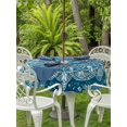 thumbnail image 3 of Outdoor Table Cloth with Umbrella Hole and Zipper, Teal Boho Floral Waterproof Round Tablecloth 60 Inch, Farmhouse Ethnic Tribal Abstract Art Washable Table Cover for Outside Party Patio Picnic, 3 of 8