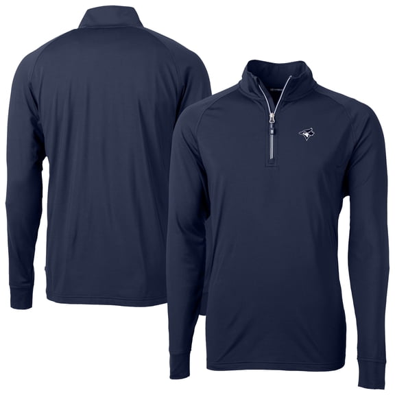 Men's Cutter & Buck Navy Toronto Blue Jays Adapt Eco DryTec Raglan Quarter-Zip Jacket