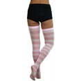 thumbnail image 2 of ToBeInStyle Womens Vibrant Horizontal Wide Striped Thigh High Stockings - Pink w/ White Stripes - One Size, 2 of 5