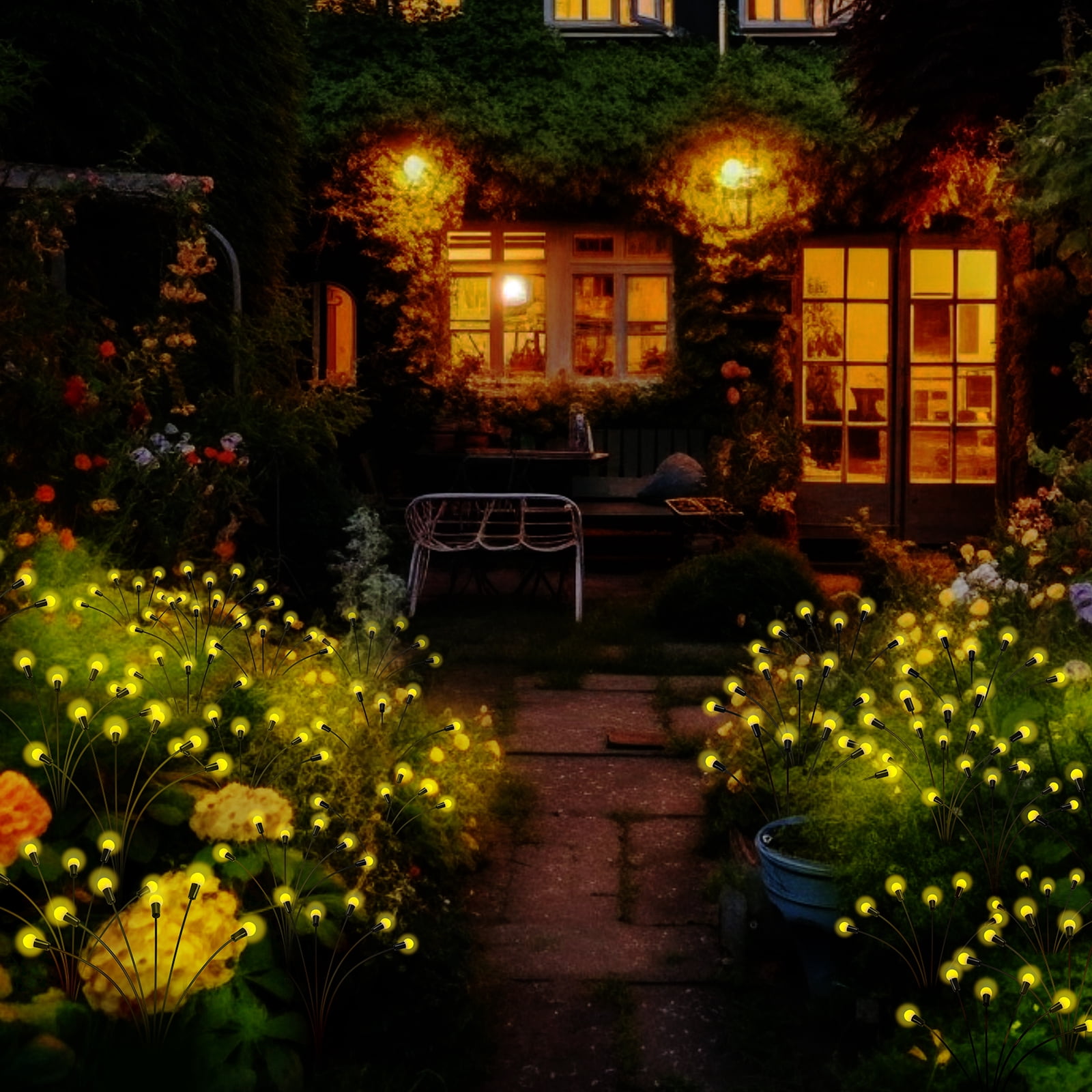 4 Pack Solar Firefly Light for Outdoor Garden Landscape Path Lights with Remote Control, Warm White
