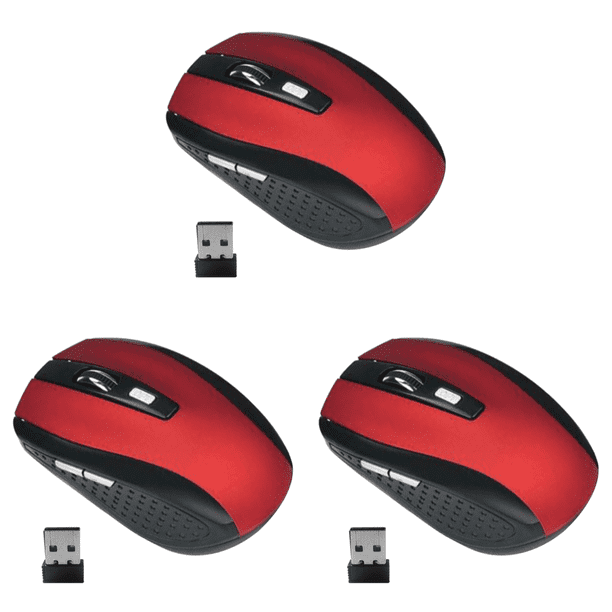 Ratón Óptico Inalámbrico 2.4GHz 6 Botones Receptor USB 2000 Ratones () Rojo