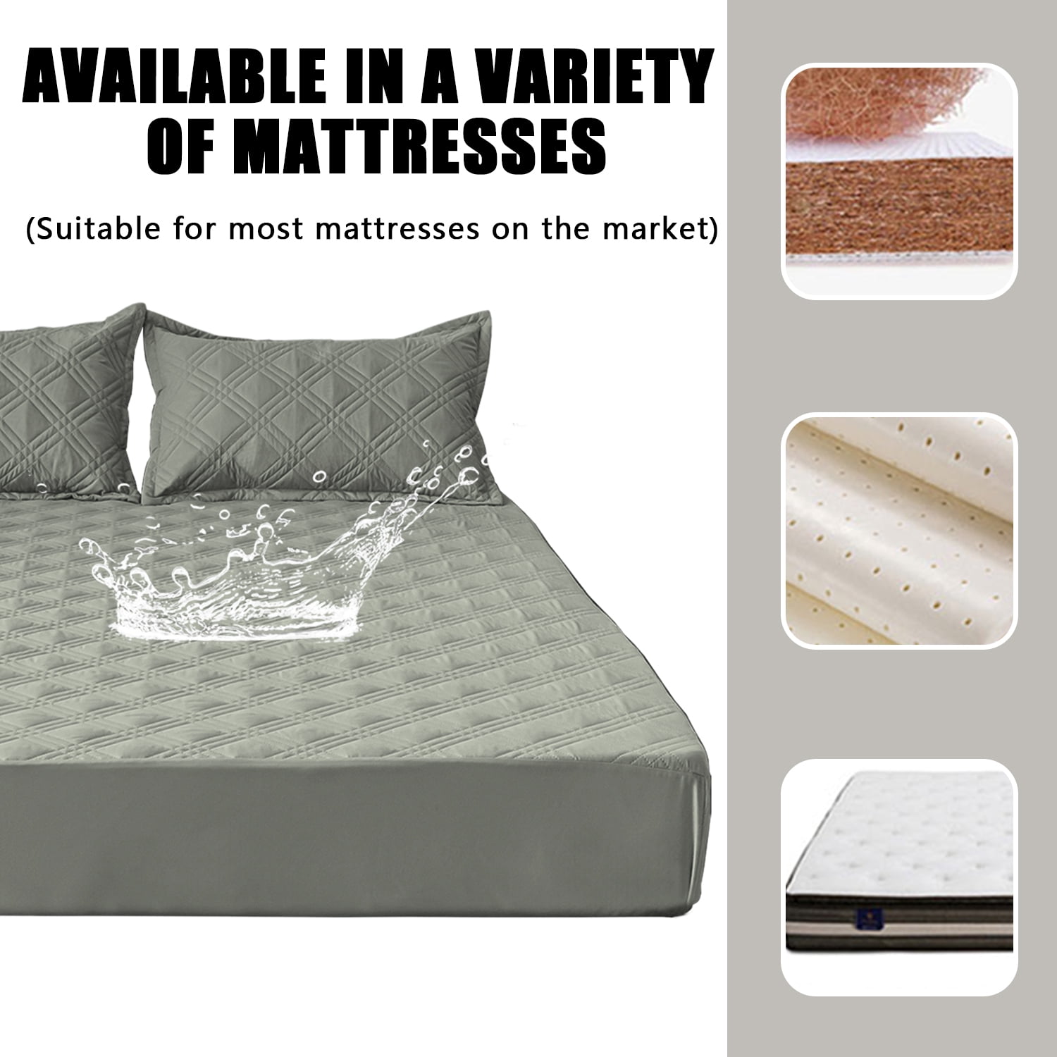 Waterproof Fitted Mattress Pad Cover Protector Queen Size Bed Quilted Mattress Cover Cotton Mattress Topper Dust Cover Soft Washable 12 Inch Deep Pocket Elastic Band（Blue）
