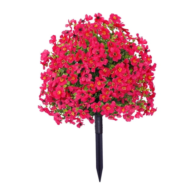 Estaca de jardín de flores violetas artificiales, accesorios para jardín de hadas, 24" con base rosa roja