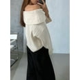 thumbnail image 5 of Women Off Shoulder Sweater Top Long Sleeve Knitted Pullover Casual Loose Oversized Trendy Vintage Knitwear Tops White M, 5 of 8