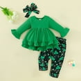 thumbnail image 2 of Fesfesfes Girls 70s Outfit Infant St. Patrick's Set Girl's Flared Long Sleeve Green Top Dress Shamrocks Pants Hairband 6 Months-3 Years Old 6-9 Months, 2 of 8