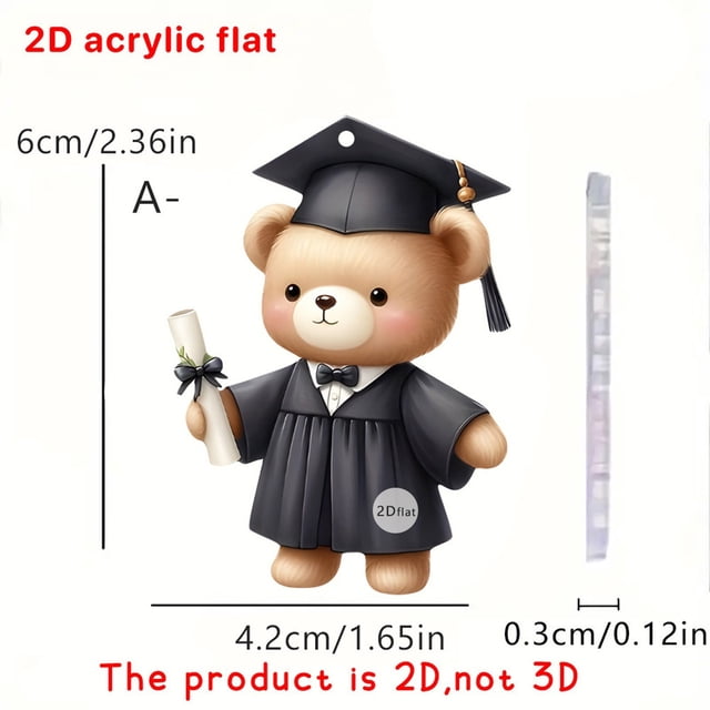 Sktrjpolfis Graduation Bear Pendant, 2D Flat Acrylic Ornament for Car Key & Graduation Gift