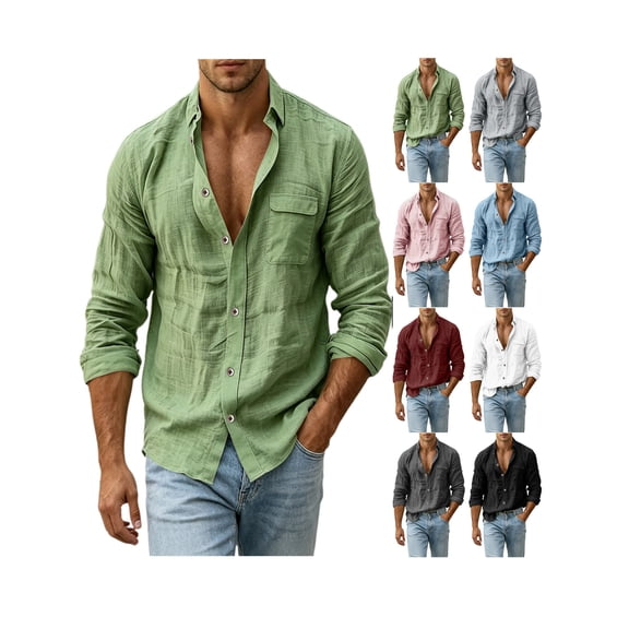 ZUBKTE Mens Button Down Shirt Casual Long Sleeve Shirts | Spread Collar, Hippie Beach Tops, Solid Color, Summer Beach Wedding, Shirts for Men