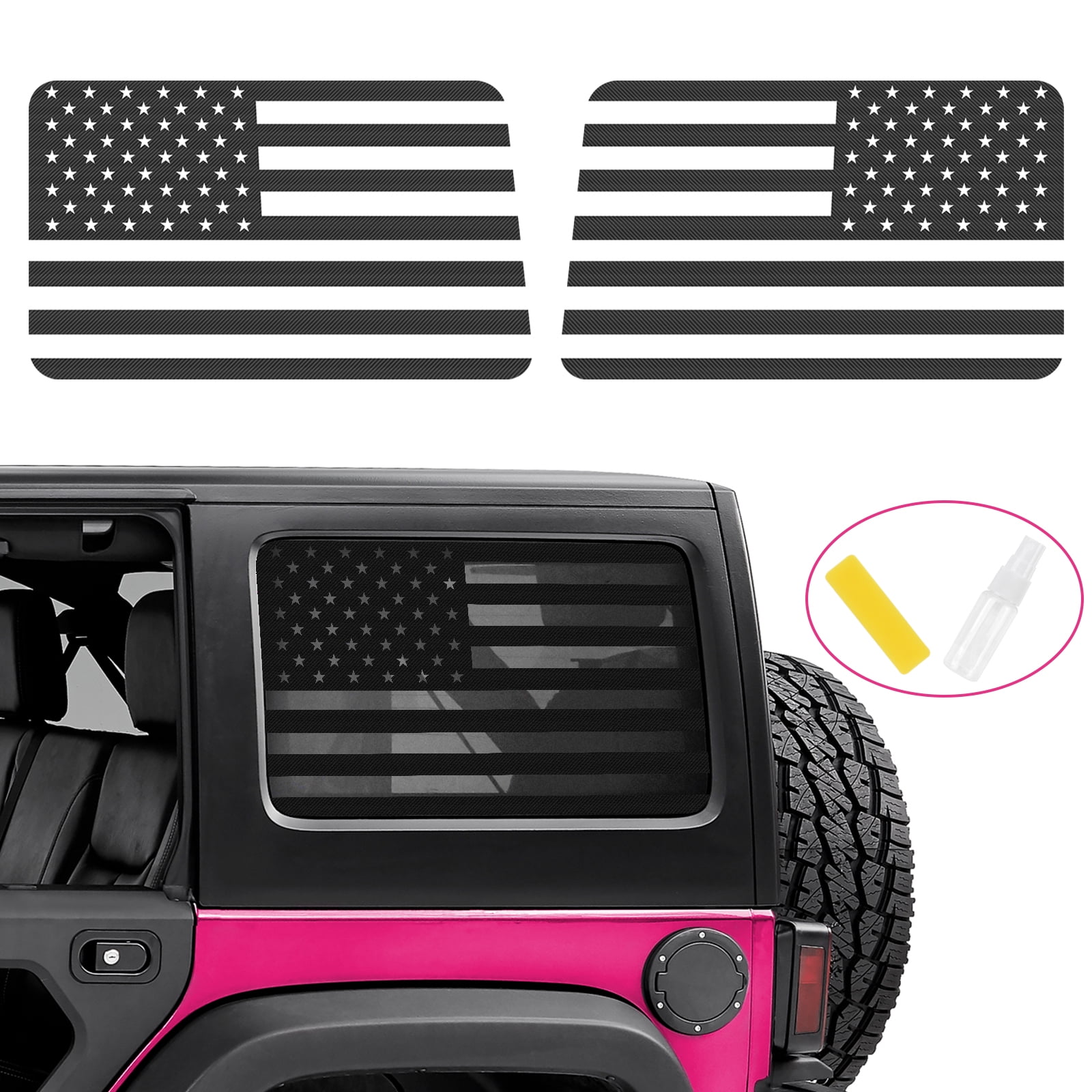 American Flag Rear Window Decal Carbon Fiber Compatible with Jeep Wrangler  JLU 2018-2021 (4 Door)+Reflective American Flag Sticke+Install Gadgets. -  