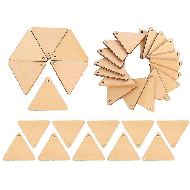 100pcs DIY Triangle Slices with Hole Pendant Wooden Pieces Unfinished Cutouts