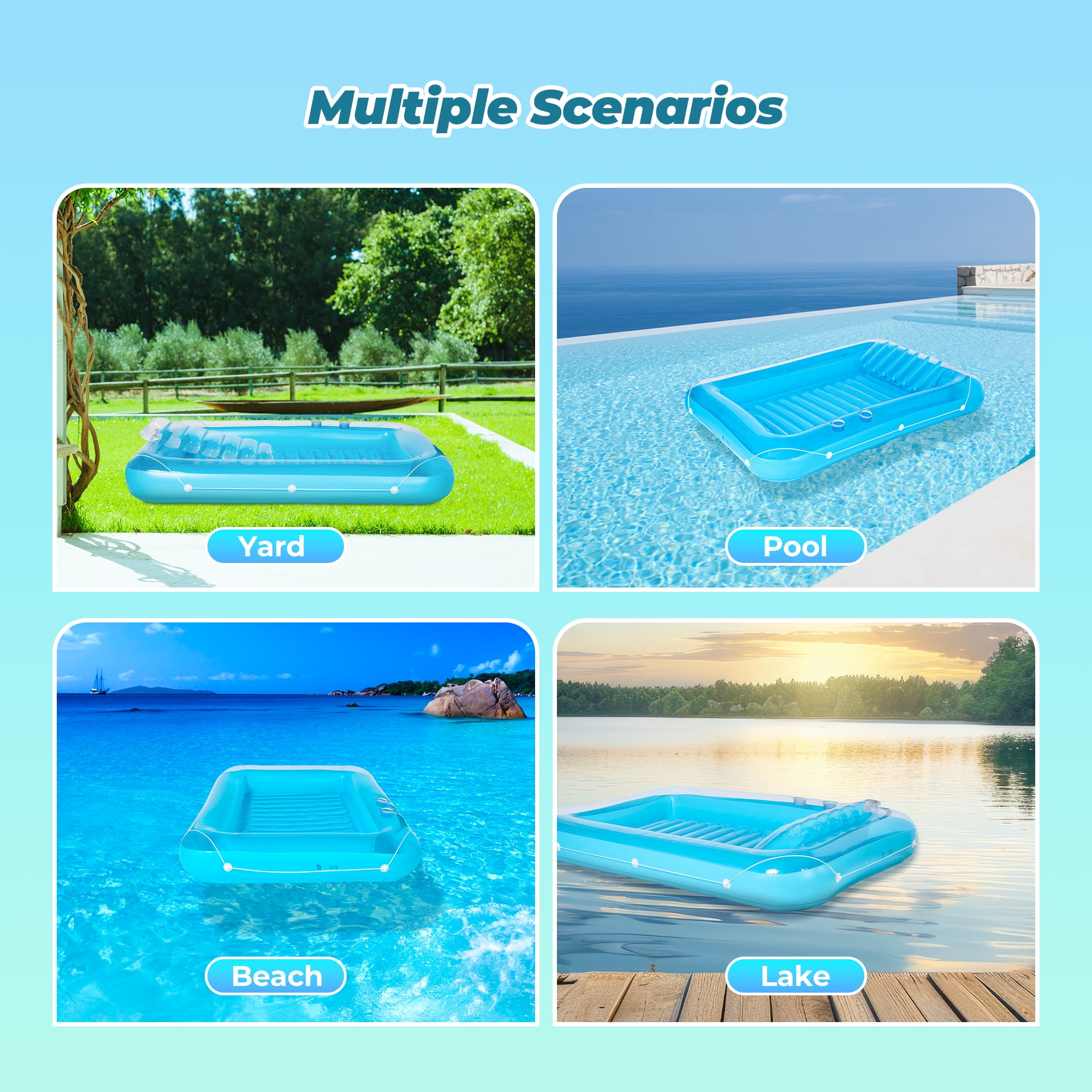 Naipo Inflatable Tanning Pool Lounger Float  75''*52" with Adjustable Pillow, 2 Cup Holder 2-in-1 Tanning Bed River Boat for Adults Dogs, Tanning Chair,  Raft 250LBS for Beach, Lake, Backyard