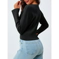 thumbnail image 5 of Womens Cropped Sweaters Button Down Long Sleeve V Neck Ribbed Knit Slim Fit Pullover Crop Tops Black S, 5 of 8
