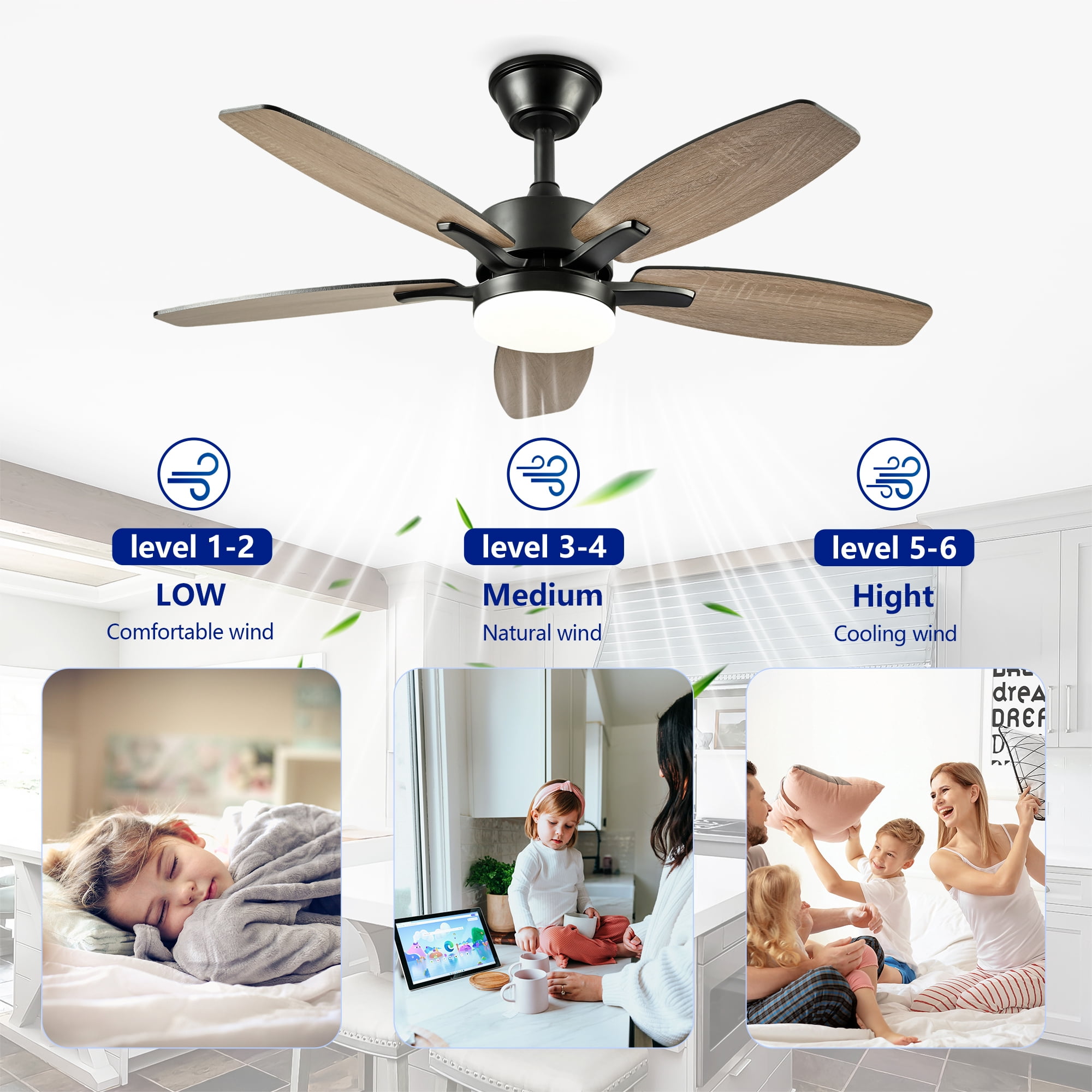 Leumius 48" Ceiling Fan with Lights and Remote Control,Quiet DC Motor Ceiling Fans 6 Speed Levels,Reversible Ceiling Fan for Patio Living Room Bedroom Office