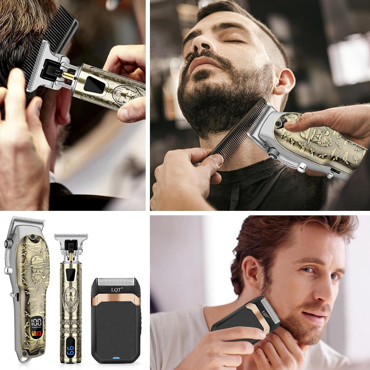 LQT Professional Hair Clipper Set for Men Electric Shaver Razor Cordless Hair Cutting Barber Clippers Beard Trimmer Men’s Grooming Kit Gifts for him