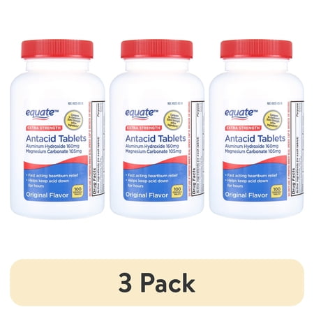 (3 pack) Equate Extra Strength Antacid Chewable Tablets Original Flavor 160 mg 100 Count