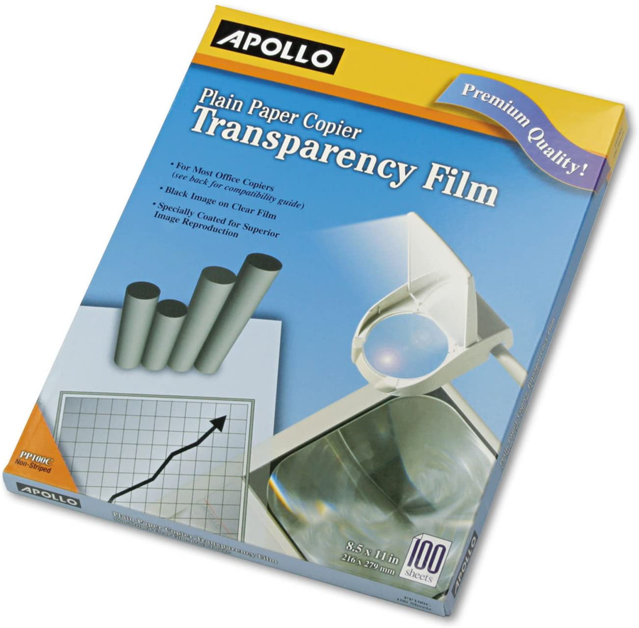 VPP201CE 8.5 x 11 Inches Clear Sheet and Black Image 100 Sheets per Box Apollo Plain Paper Copier Film with Sensing Stripe 