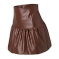 thumbnail image 5 of BKQCNKM Leather Skirt Bubble Skirt Puffy Skirt Pu-leather Skirt High Waist Full Belly Dress and Large Size Skirt Solid Elegant Skirt Mini Skirt Brown XL, 5 of 9