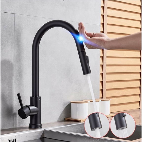 Touch Senor Black Kitchen Sink Faucet Single Handle Pull Down Sprayer Mixer Tap For Daily Life