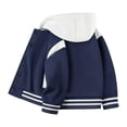 thumbnail image 3 of Coerni Boys Fleece Hooded Varsity Jacket Kids Color Block Button Down Baseball Coat Fall Winter Warm Handsome Streetwear Outerwear with Pockets, 3 of 5
