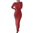 thumbnail image 1 of VISgogo Vestido de Punto de Manga Larga para Mujer, Patrón de Ganchillo Color sólido Acanalado Cuello Redondo Casual Fiesta de Club Largo de una Pieza VISgogo  moda, 1 of 5