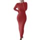 thumbnail image 1 of VISgogo Vestido de Punto de Manga Larga para Mujer, Patrón de Ganchillo Color sólido Acanalado Cuello Redondo Casual Fiesta de Club Largo de una Pieza VISgogo  moda, 1 of 5