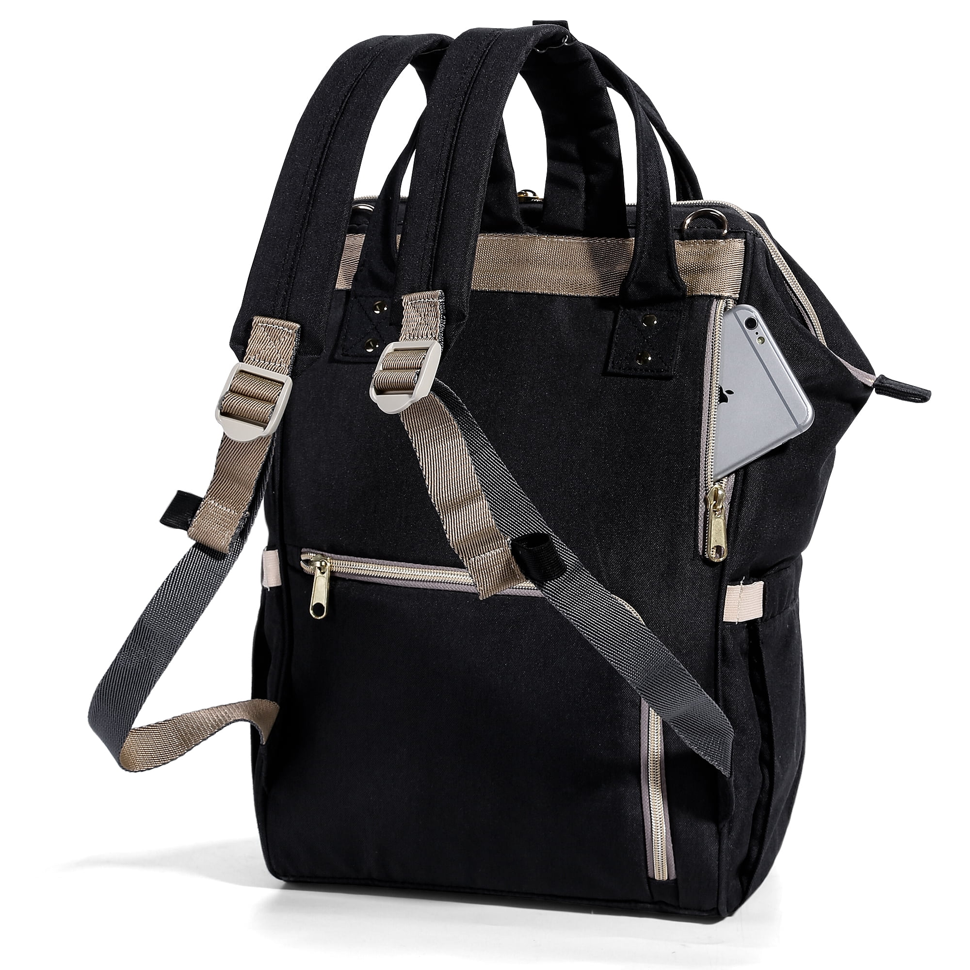 Sunveno Embroidered Backpack Diaper Bag Travel Backpack, Black Flower