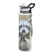 Hands Folded Raccoon Sports Water Bottle with Straws 32 Oz Tritan Clear Bottles BPA Free Leakproof Cup for Outdoor School Gym Fitness