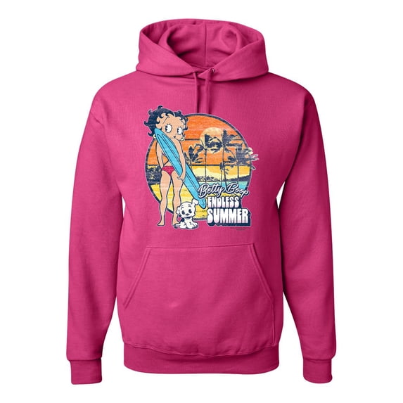 Wild Bobby, Betty Boop Endless Summer Beach the Dog Betty Boop Unisex Hoodie Sweatshirt, Fuschia, 3X-Large