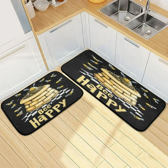 Kitchen Rugs and Mats【2 PCS】Non Skid Drawing Bee Pattern Creative Kitchen Mat