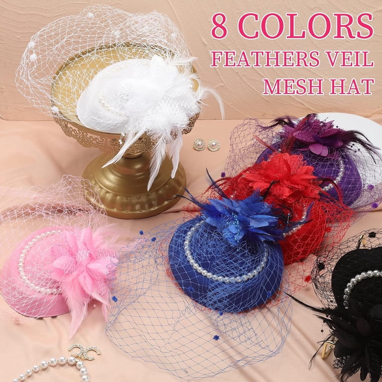 8 Pcs Fascinator Hats for Women Tea Party Lace Pillbox Hat  display picture 1