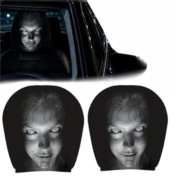 Ghost Face Headrest Covers for Cars, 2Pcs Spooky Scary Funny Auto Interior Decor for Vehicles Car Truck SUV(RL)