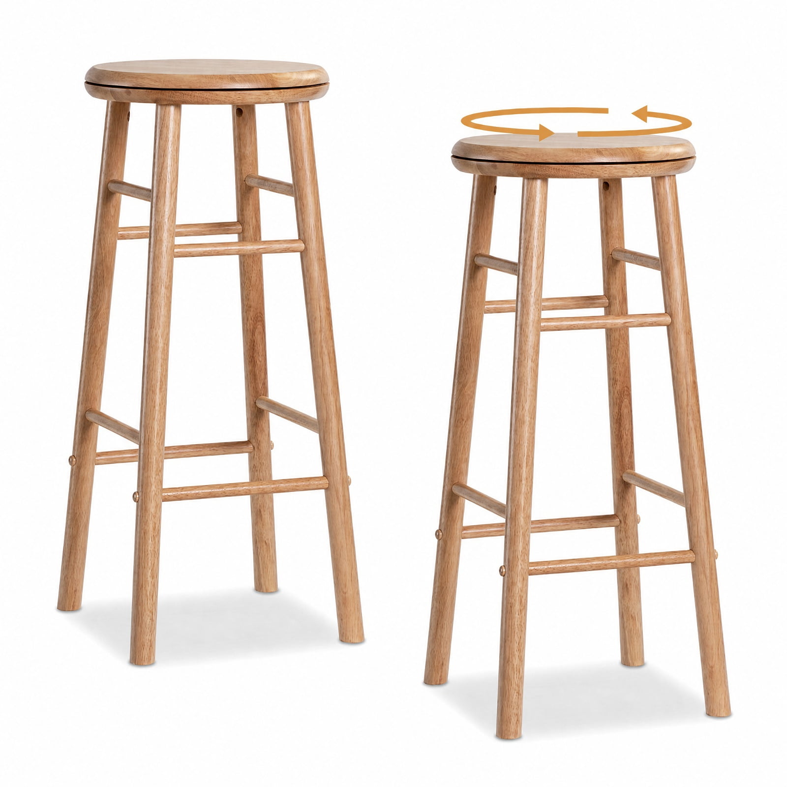 Furnibear 29" Swivel Bar Stools Set of 2 with Footrests & Crossbars for Kitchen Island Counter Bar Pub Dining Home, Natural