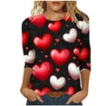 thumbnail image 2 of Yteetum Women's Valentines T Shirts Oversized Crewneck Valentine's Day Graphic Printed 3/4 Length Sleeve Shirt Tops Womens Casual Round Neck Loose Comfy Loves Heart Print Three Quarter Sleeve Shirts, 2 of 6