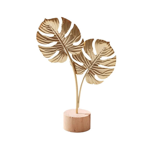 Ruifaya Estatua de hoja de ginkgo, adornos de metal, escultura de hoja de oro, decoración para el hogar, tamaño mediano