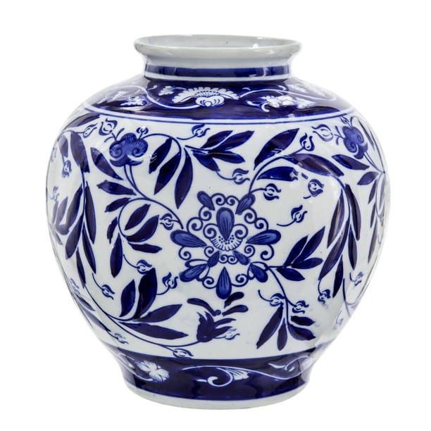 Jarrón Benzara, 23 cm, porcelana, azul y blanco, estampado persa